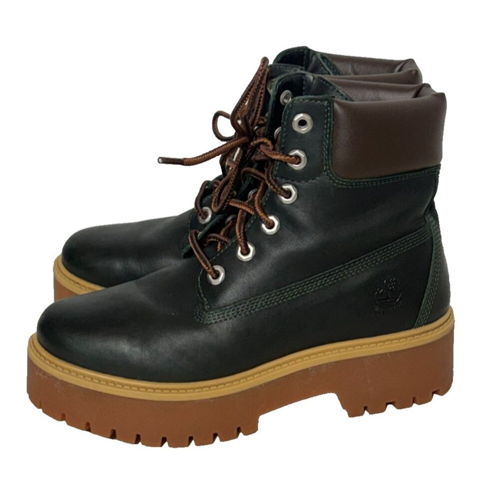 Timberland Stone Street 6" Platform Boots Scarab Dark Green Leather Womens 8
